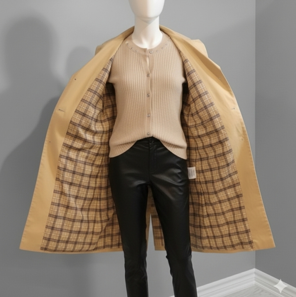 Brooks Brothers Tan Trench Coat with Plaid Lining